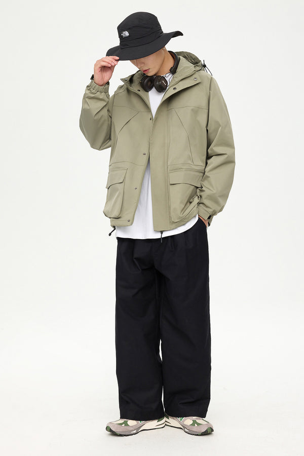 Patched Pockets Waterproof Jacket in Lightolive