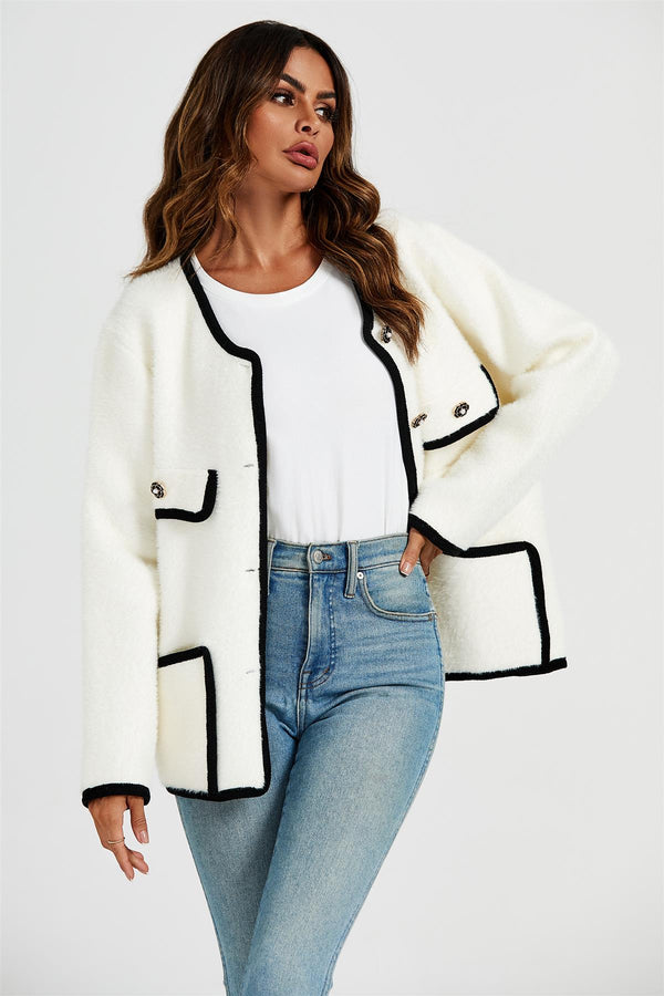 Lässige Bouclé-Jacke in Cremeweiß 