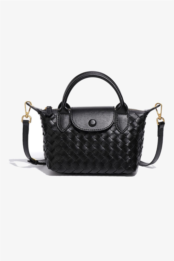 Gevlochten mini-tas met handgreep in zwart