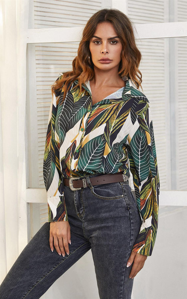 Leaf Print Shirt In Green