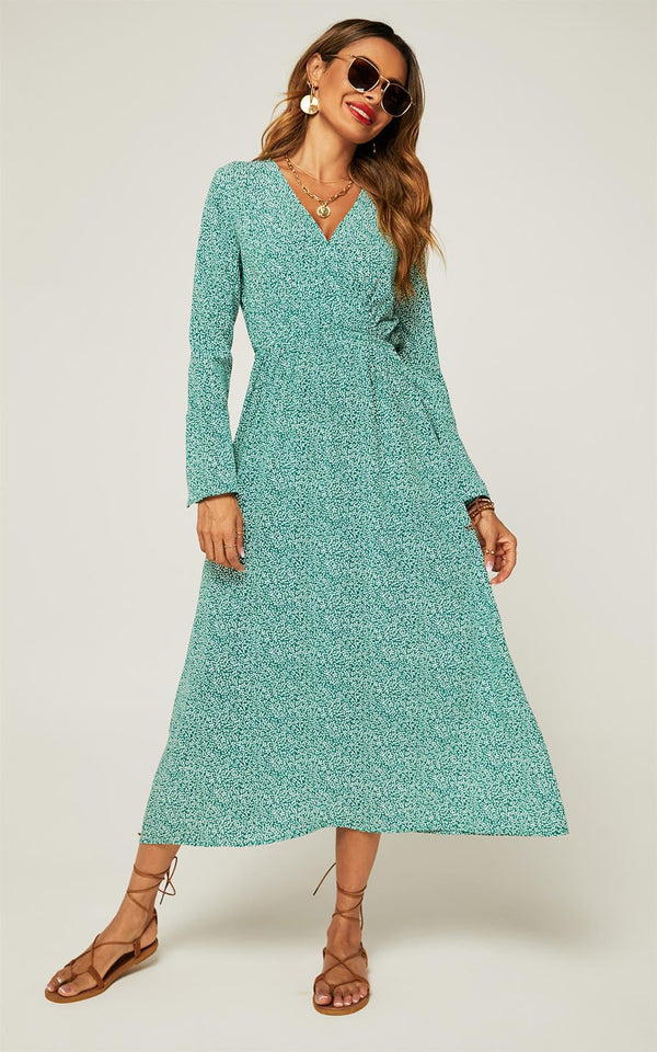 Bloemen maxi zomerjurk in mintgroen