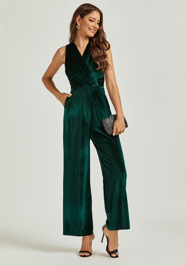 Fluwelen wikkeljumpsuit in groen