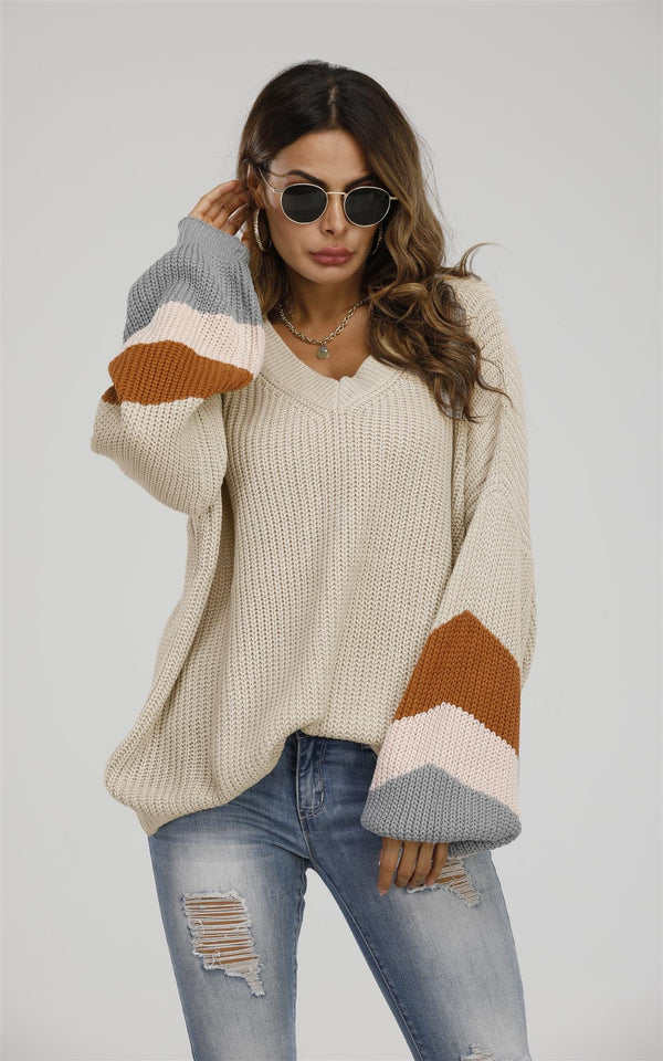 Gestreifter Pullover in Beige, Pfirsichrosa und Camel